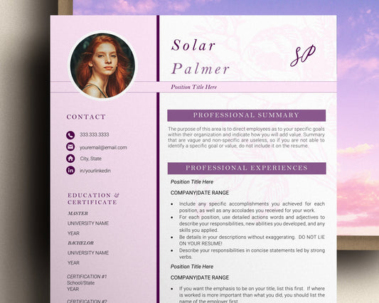 Resume Template with photo for word, College Student Resume, CV Template for Word, Resume and Cover letter Template, Resume CV Template