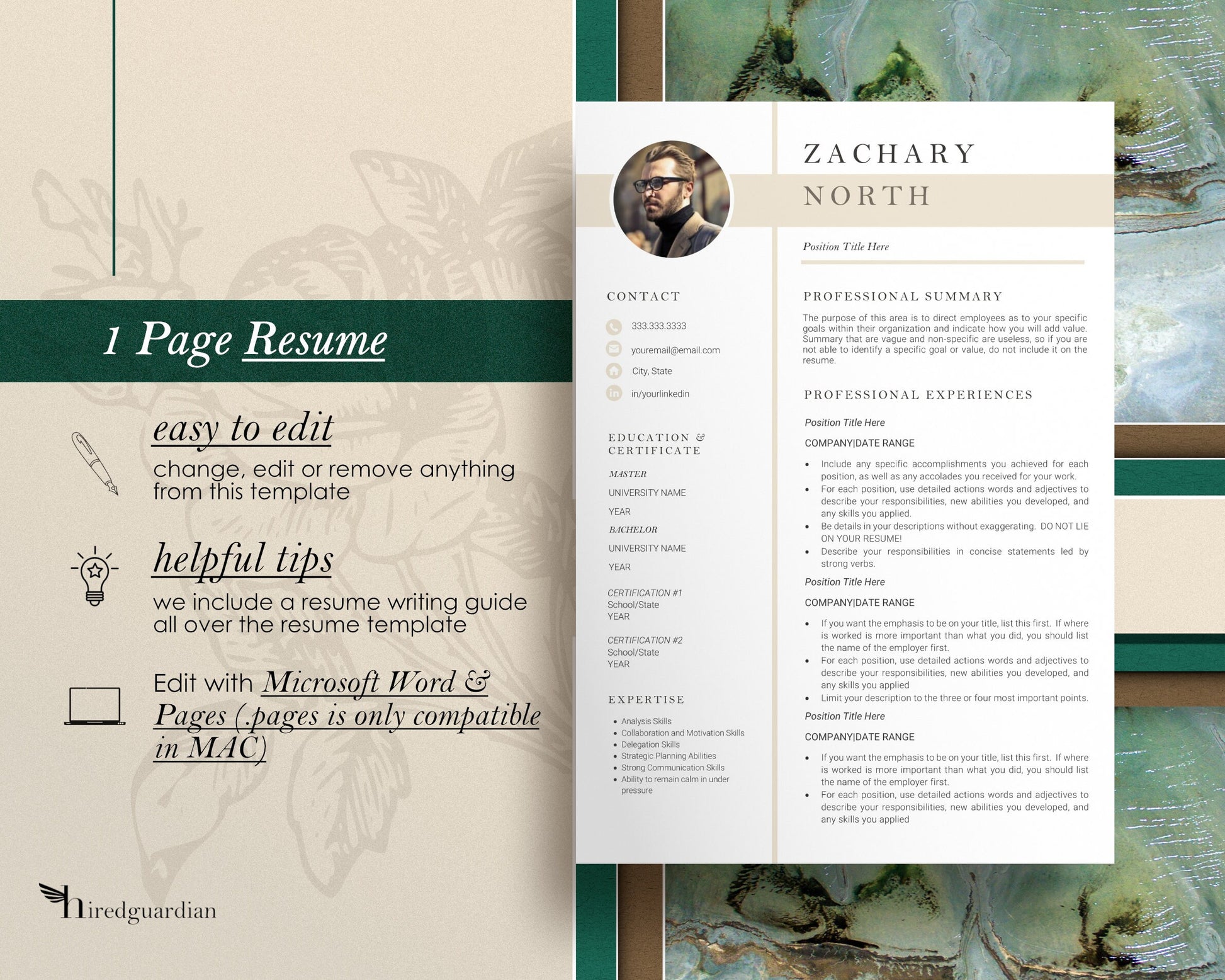 Resume template with Photo, CV Template with Photo, Resume CV Template for Word, Resume with Picture, Resume and Cover Letter Template