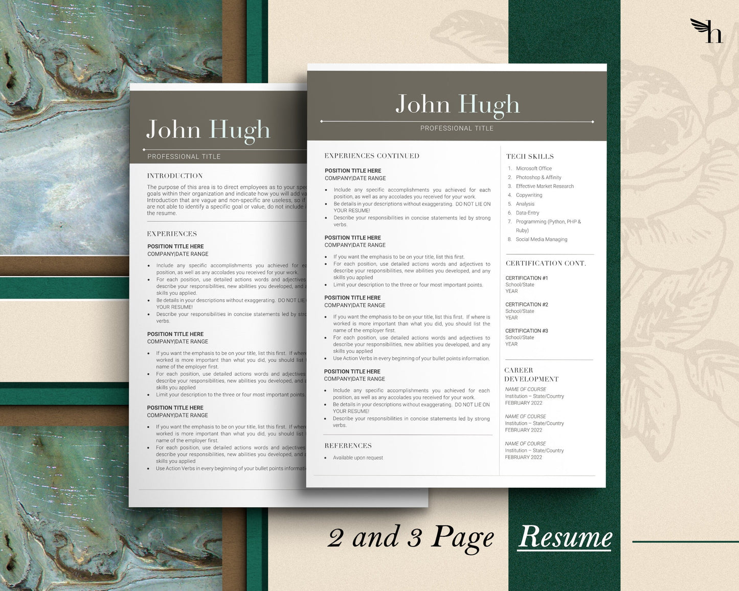 Resume Template for Word, 1 & 2 Page Professional Resume Template, Cover Letter, Instant Download, Nursing Resume Template, Professional CV