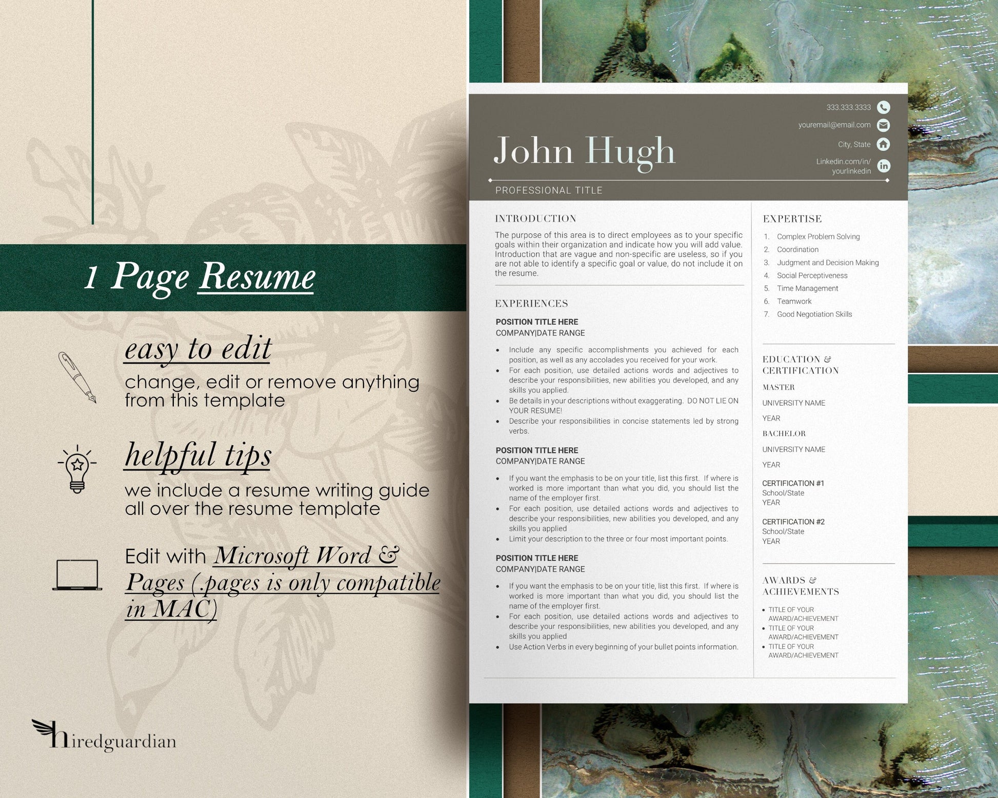 Resume Template for Word, 1 & 2 Page Professional Resume Template, Cover Letter, Instant Download, Nursing Resume Template, Professional CV