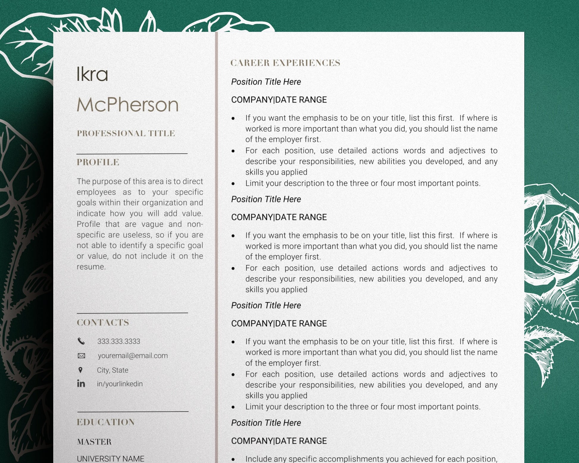 Simple CV Resume Template Word, Minimalist Resume Template Word, Resume Template, Professional Resume Template,  Professional Modern Resume