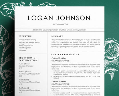 Minimalist Resume Template Google Docs, CV Template, Resume Template Word, Creative Resume Template, Modern Resume Template Apple Pages