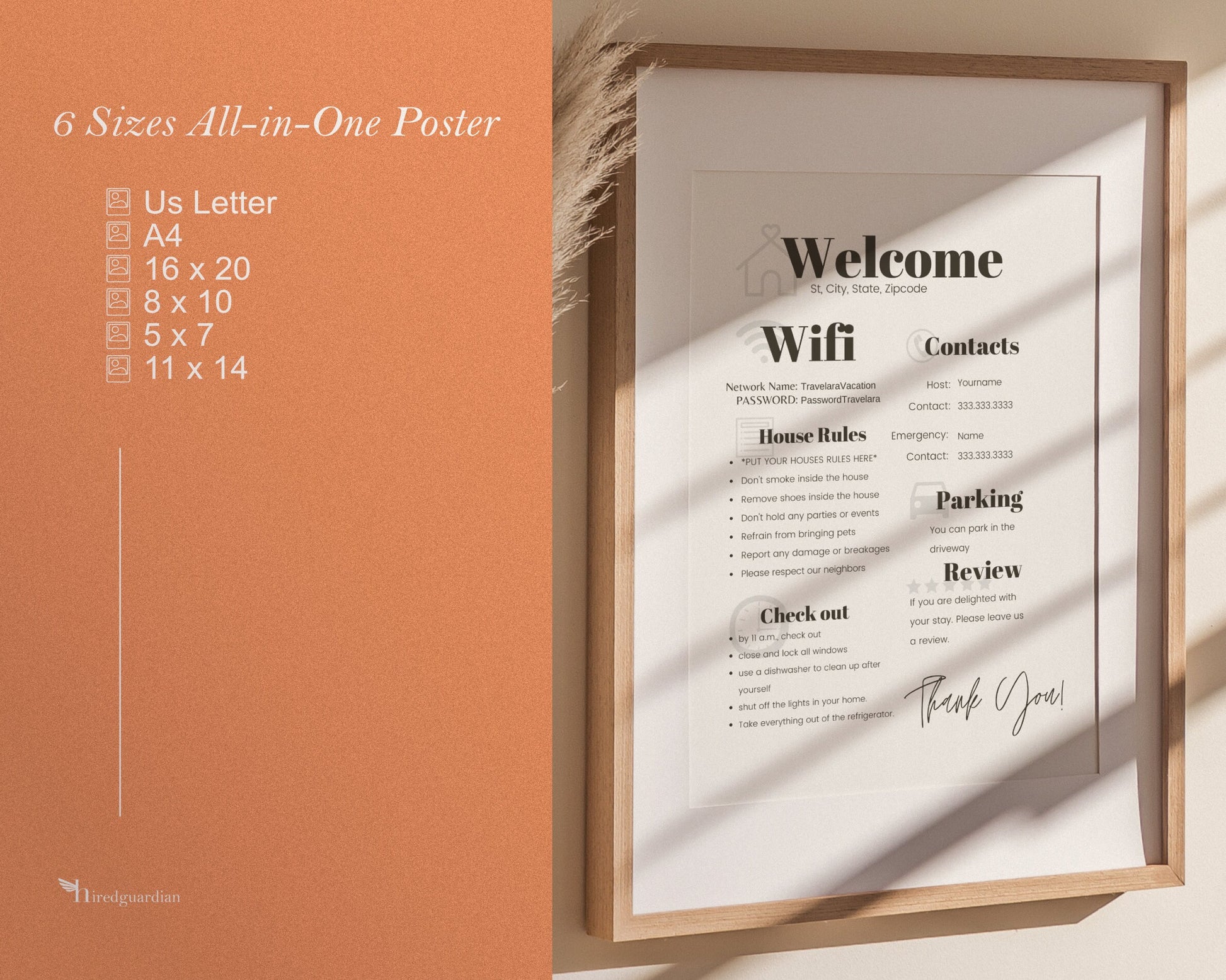 1 Page Airbnb Welcome Sign Template, Welcome Guide Airbnb, Airbnb Rental Check Out Instruction Sign, House Rules, Airbnb WIFI sign Template