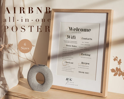 1 Page Airbnb Welcome Poster Template, Wifi Password Sign Printable, Vacation Rental, Airbnb Host Template, Airbnb Sign, Airbnb Welcome Sign