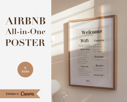 1 Page Airbnb Welcome Poster Template, Wifi Password Sign Printable, Vacation Rental, Airbnb Template, Editable Template Airbnb Welcome Sign