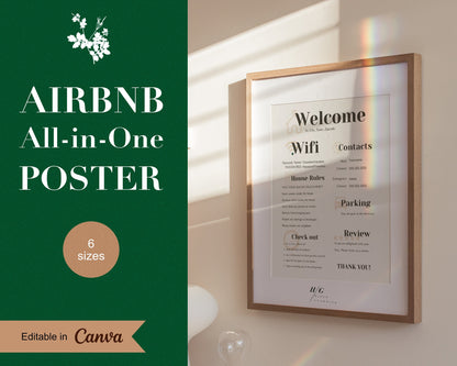 1 Page Airbnb Welcome Poster Template, Wifi Password Sign Printable, Vacation Rental, Airbnb Host Template, Airbnb Sign, Airbnb Welcome Sign