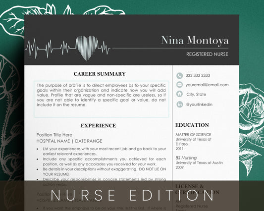 Registered Nurse Resume Template, Nurse CV Resume Template for Word, Nurse Resume Template Word with cover letter, RN Resume Template