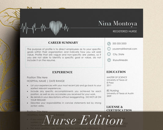 New Nurse Resume Template, Student Nurse Resume Template, Registered Nurse Resume Template Word, Nurse Resume, RN Resume Template