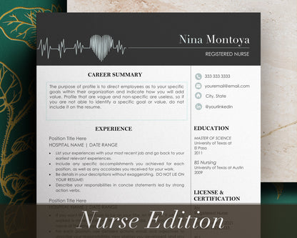 New Grad Nurse Resume Template, Nurse CV Resume Template for Word, Nurse Resume Template Word with cover letter, RN Resume Template