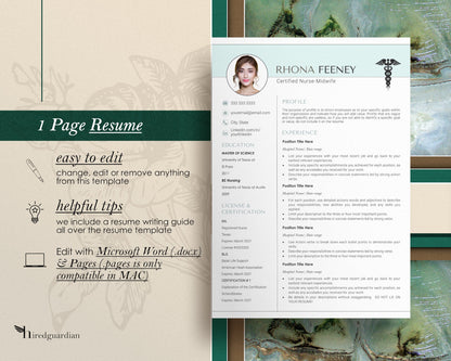 New Grad Nurse Resume Template, Nurse CV Resume Template for Word, Nurse Resume Template Word with cover letter, RN Resume Template