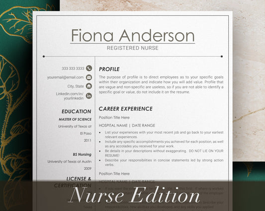 New Nurse Resume Template, Student Nurse Resume Template, Nurse CV Template for Word, Registered Nurse Resume Template, RN Resume Template