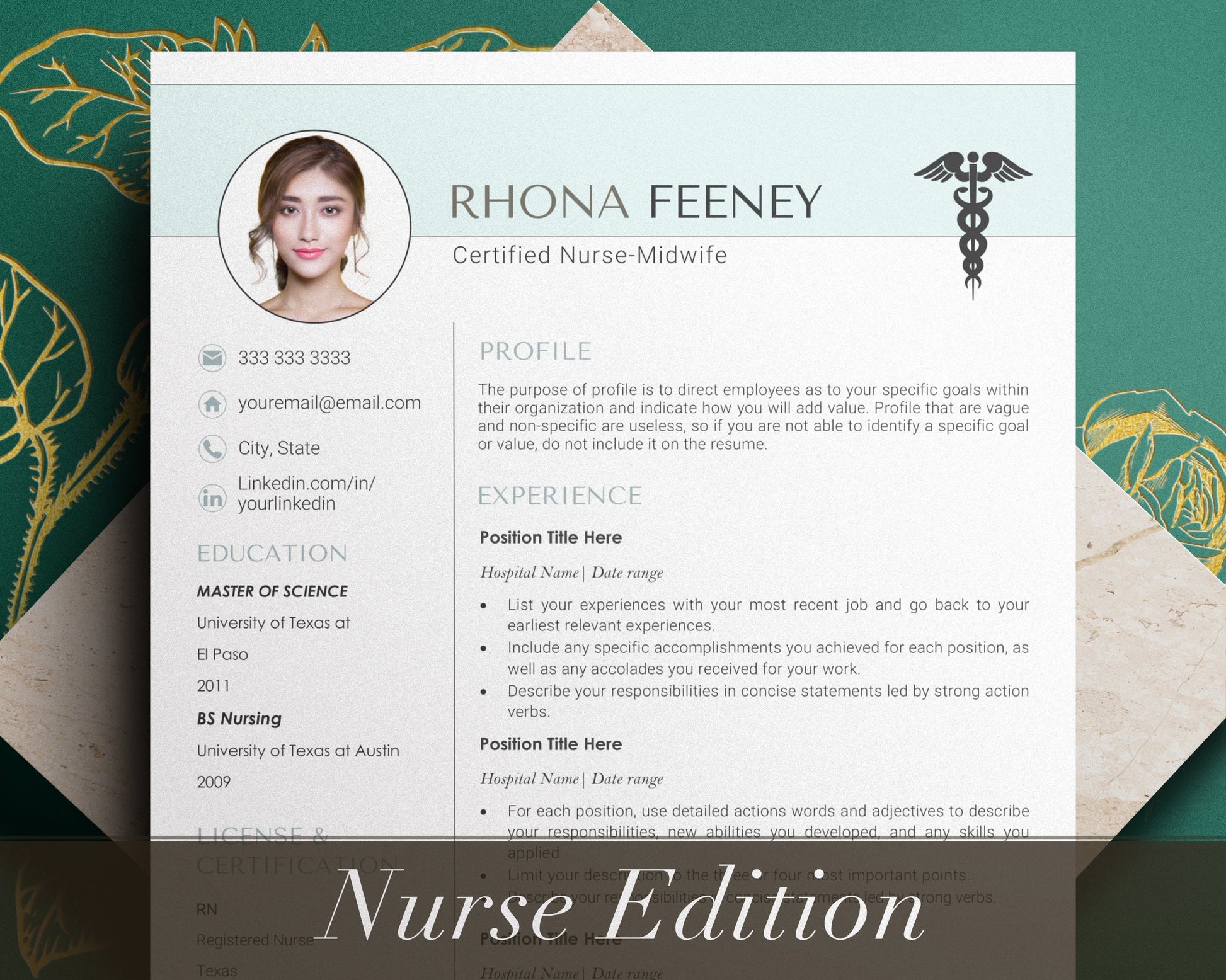 New Grad Nurse Resume Template, Nurse CV Resume Template for Word, Nurse Resume Template Word with cover letter, RN Resume Template