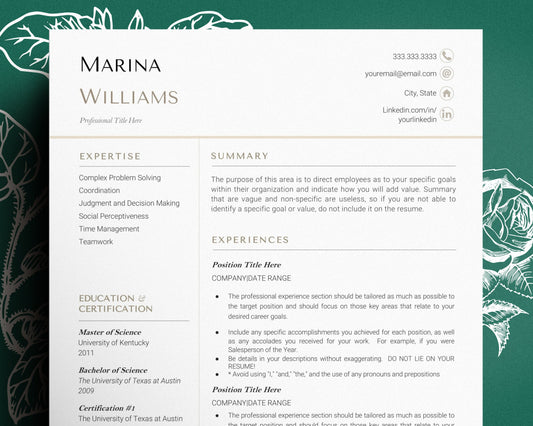 Minimalist Resume Template for Word and Google Docs, CV Template for Word, Resume and Cover letter, Engineer, Accountant, Executive Resume