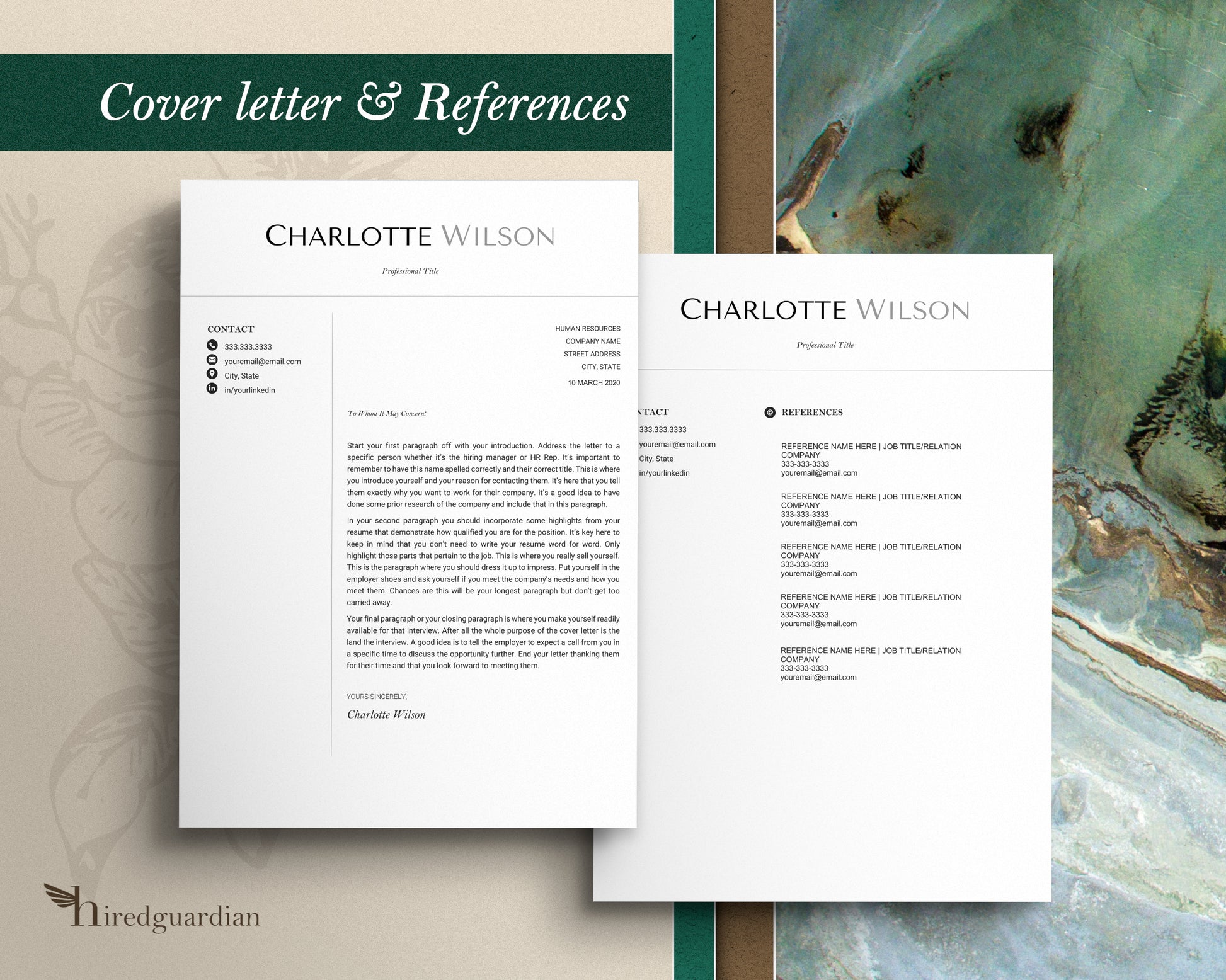 Clean, Simple Resume Template Google docs, Word and Apple Pages - Charlotte - Hired Guardian