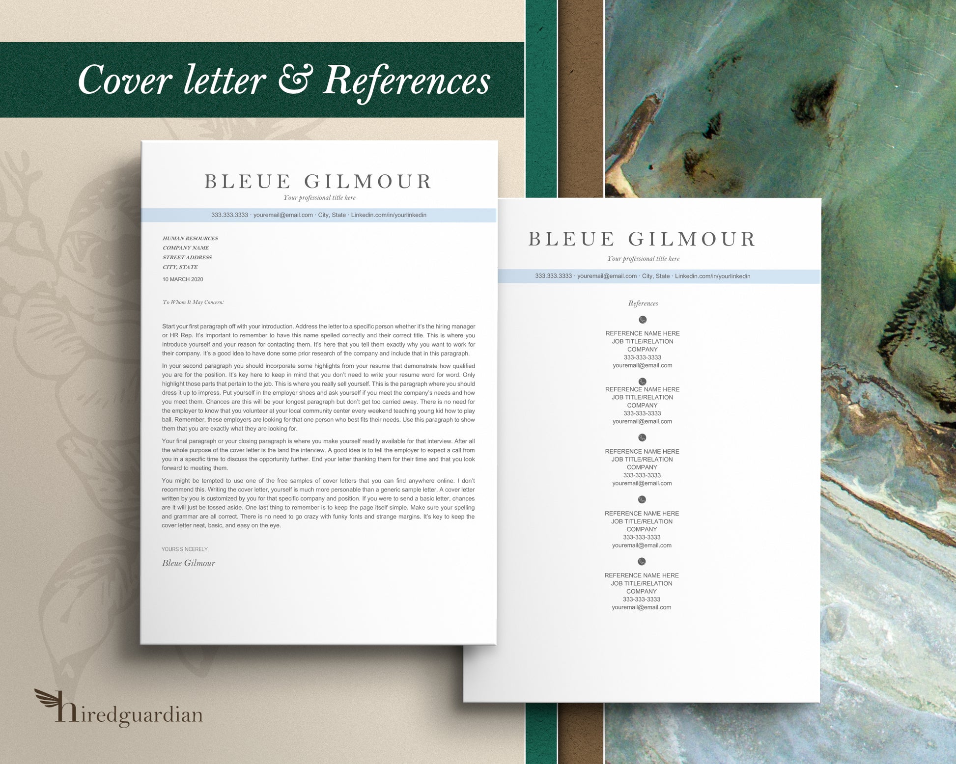 ATS Friendly Resume Template for Google Docs, Word, and Apple Pages - BLEUE - Hired Guardian