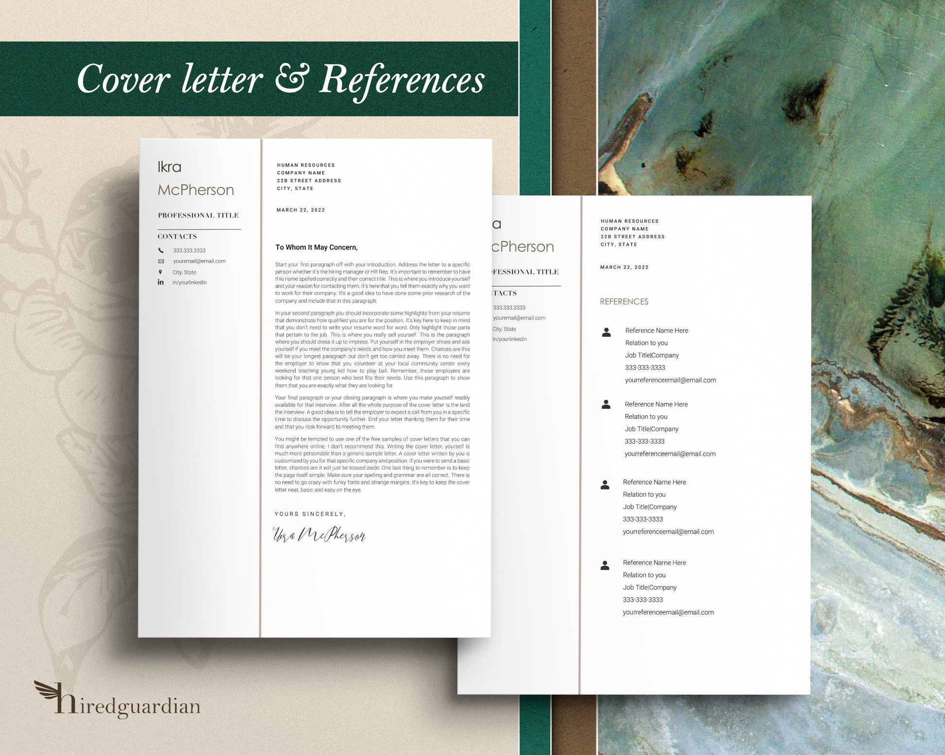 1 page Resume Template for Word, Pages - "Ikra" - Hired Guardian