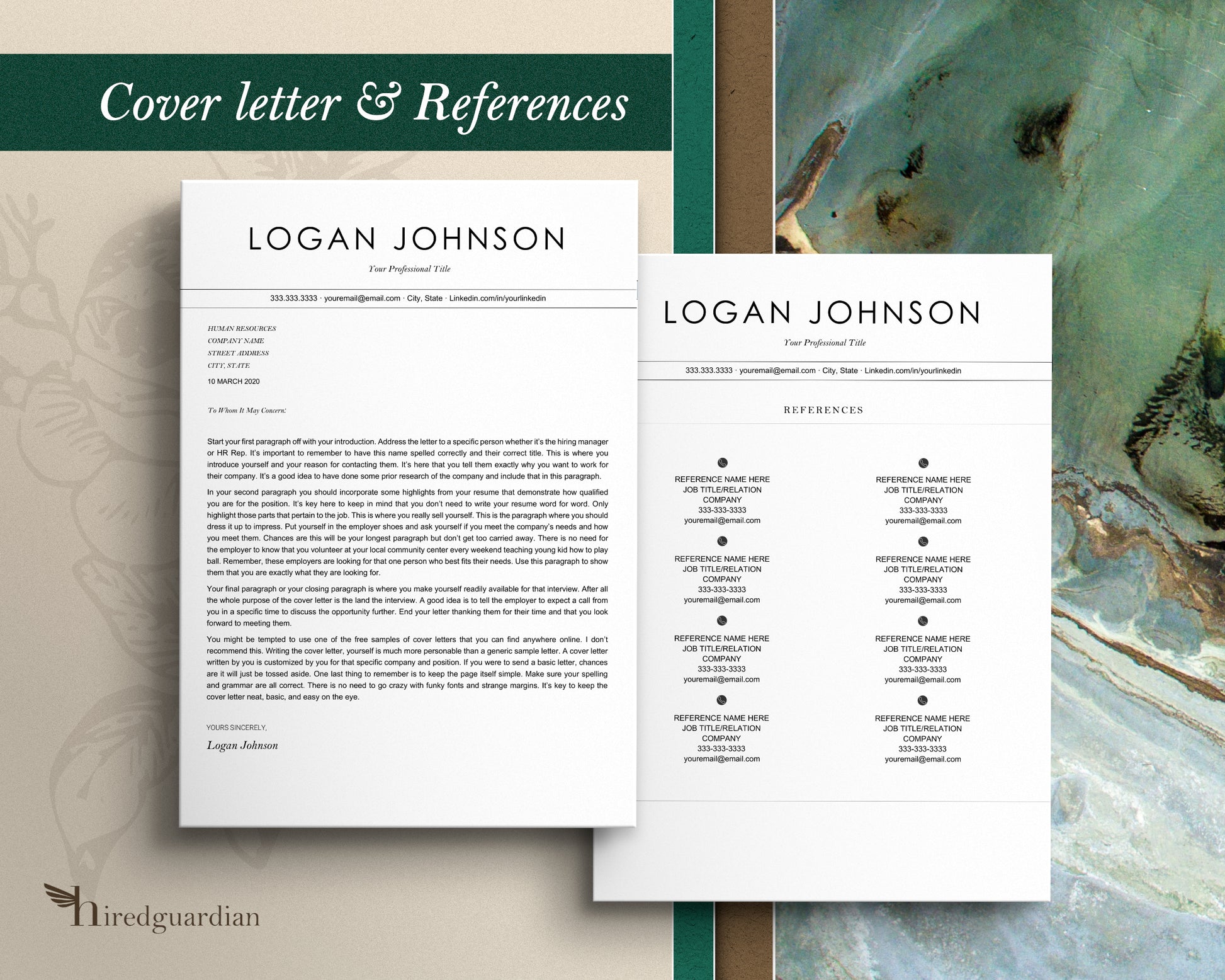 Modern Resume Template Google docs, Word and Apple Pages - Logan - Hired Guardian