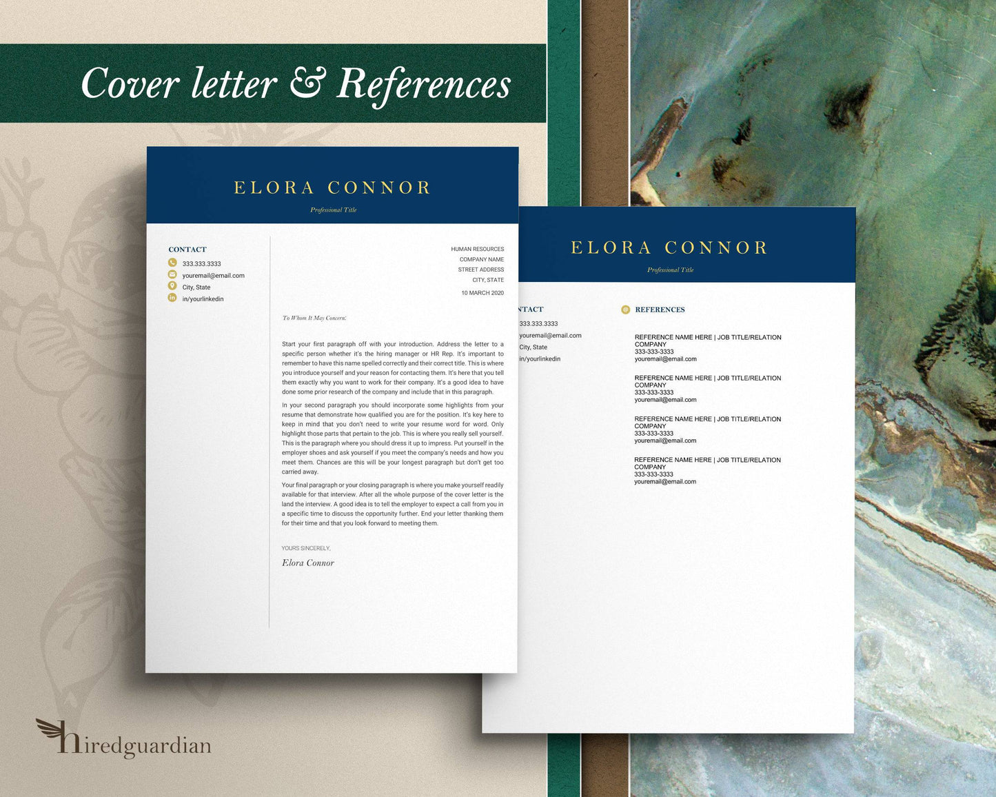 Modern Executive Resume Template Google docs, Word and Apple Pages 2022 - Elora - Hired Guardian