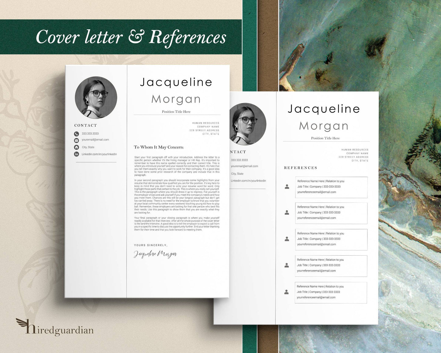 2022 Resume Template with Photo for Apple Pages in Mac or Word - Jacqueline - Hired Guardian