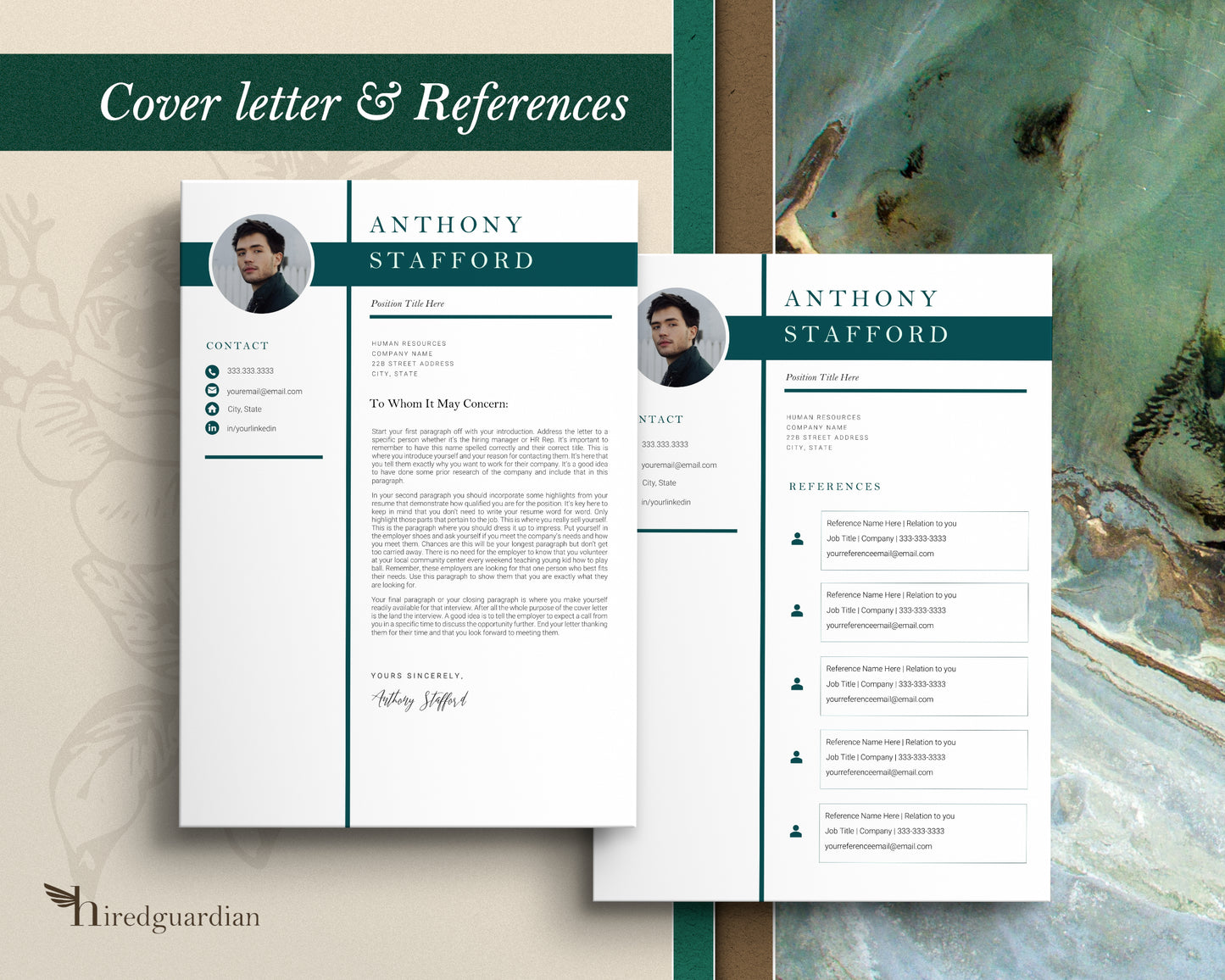 Resume Template with Photo for Apple Pages in Mac or Word - Anthony - Hired Guardian